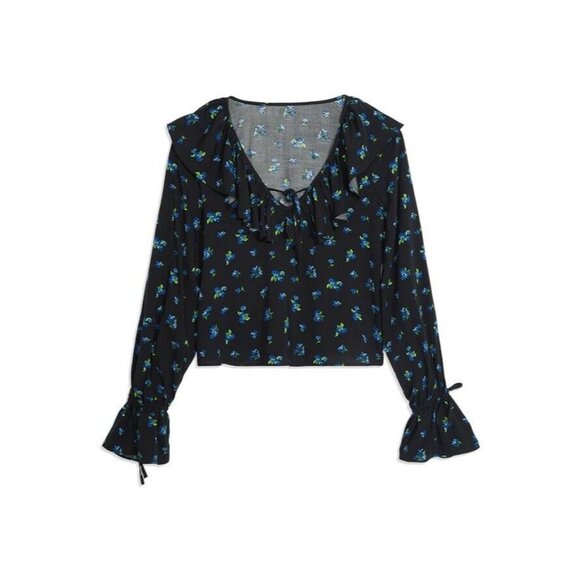 Anthropologie WeWoreWhat Women Ruffle blouse Medium Flowers V neck NWT - Picture 3 of 11
